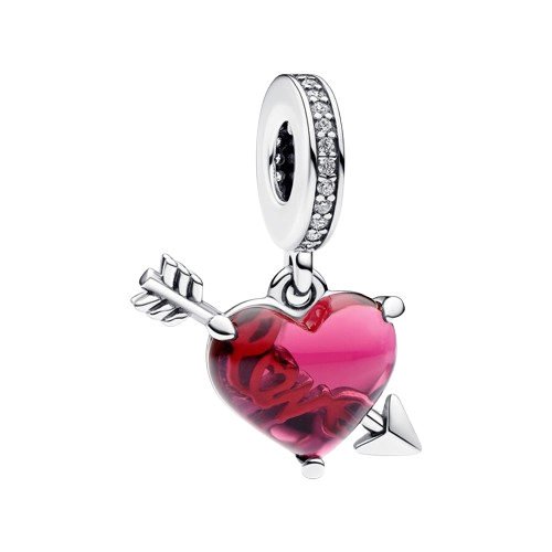 Charm Colgante de Cristal de Murano Corazón Rojo y Flecha