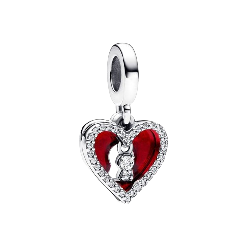 Charm Colgante Doble Corazón Rojo y Cerradura