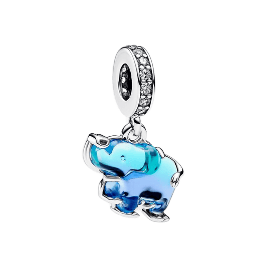 Charm Colgante de Cristal de Murano Azul Elefante