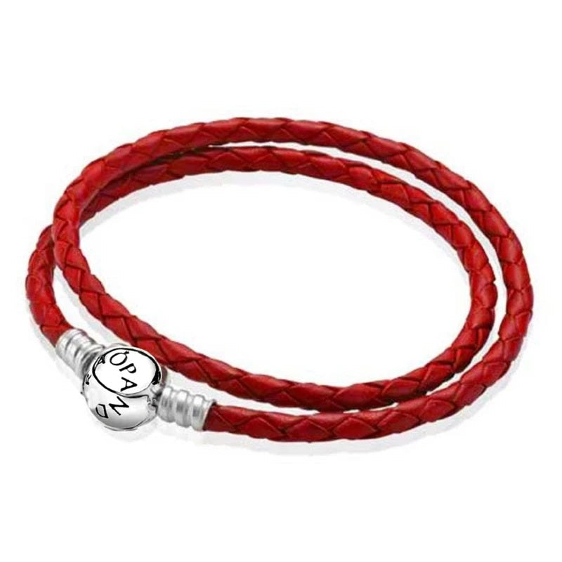 Pulsera cuero doble color Rojo.